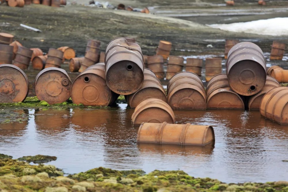 a group of people on a barrel in water